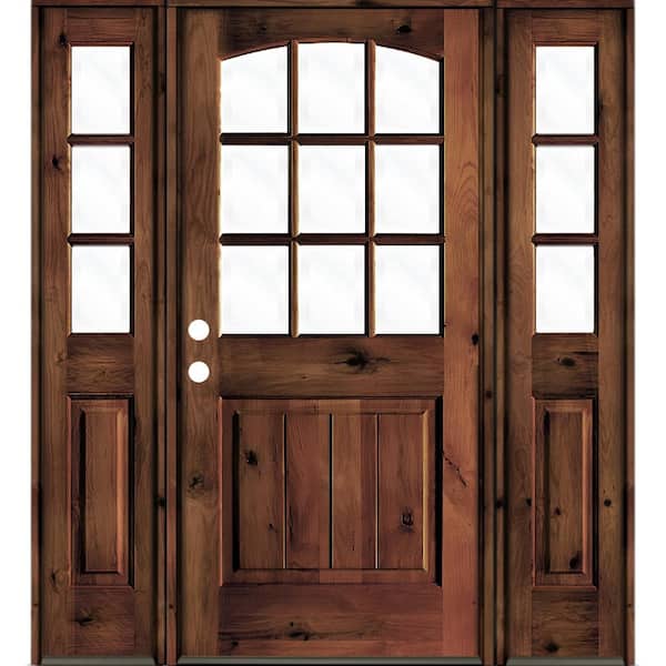 Krosswood Doors 60 in. x 80 in. Knotty Alder Right-Hand/Inswing 9-Lite Clear Glass Red Mahogany Stain Wood Prehung Front Door/Sidelites