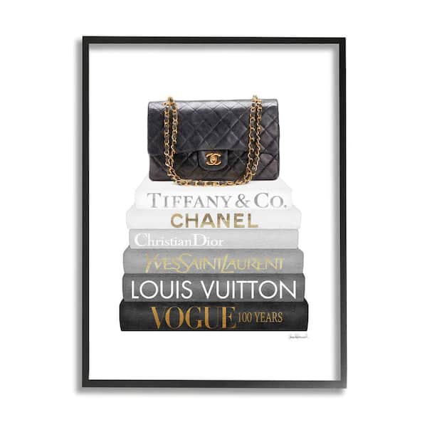 Stupell Industries "Black Glam Purse Chic Modern Bookstack" by Amanda Greenwood Framed Abstract Wall Art Print 16 in. x 20 in.