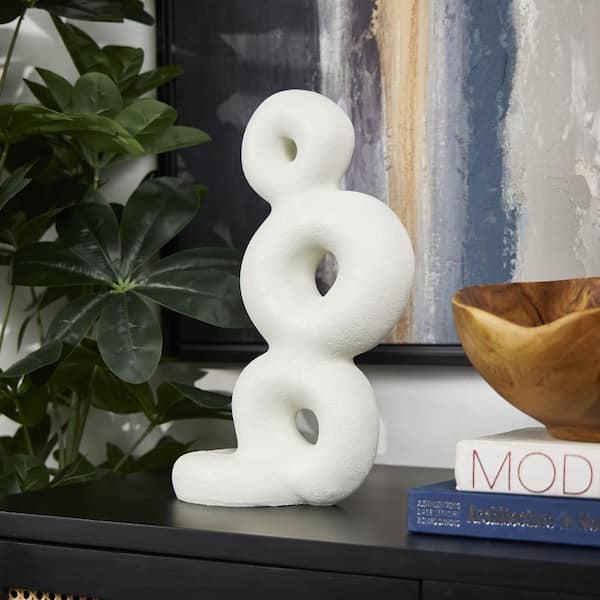 Litton Lane 5 in. x 14 in. White Resin Stacked Circle Ring Abstract Sculpture
