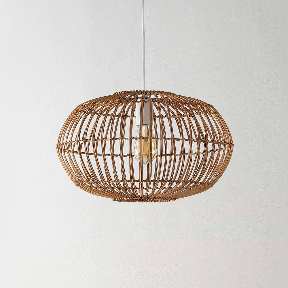 Leo 17.5" Coastal Bohemian Brown Rattan LED Pendant Light
