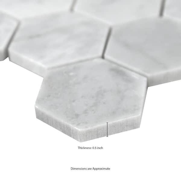 MSI - Carrara White Hexagon 12 in. x 12 in. x 10 mm Polished Marble Mesh-Mounted Mosaic Floor and Wall Tile (10 sq. ft. /case)