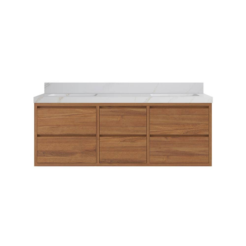 Madison Float 60 in. W x 22 in. D x 36 in. H Double Sink Bath Vanity in Dark Natural with 2 in. Calacatta Sienna price history on PriceWatchPro