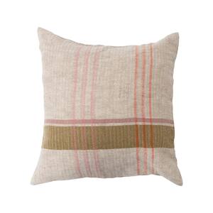 Multicolored Woven Cotton and Linen 20 in. x 20 in. Plaid Pillow