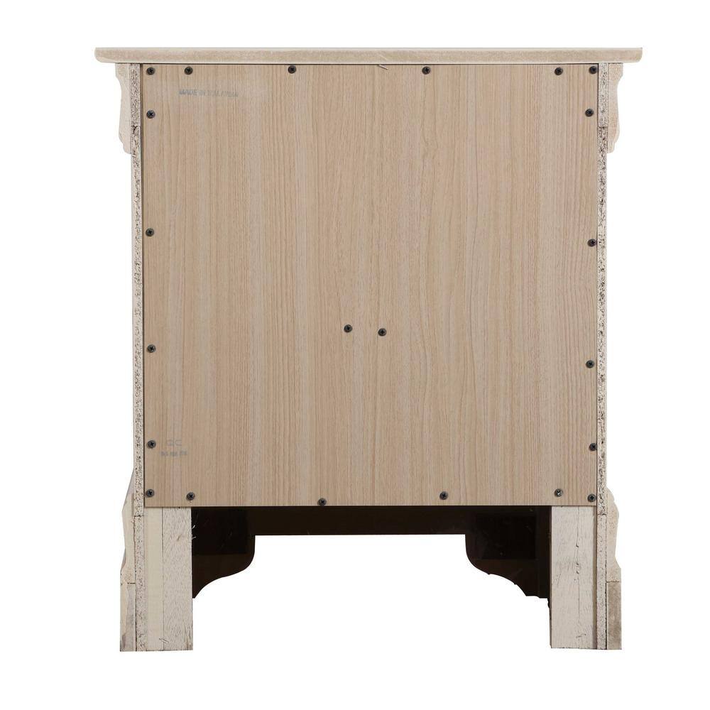 Beige Louis Philippe 2-Drawer Solid Wood Nightstand