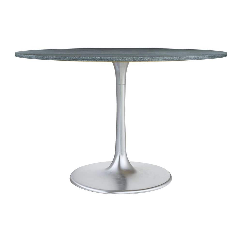 47'' Gray Marble and Silver Round Dining Table