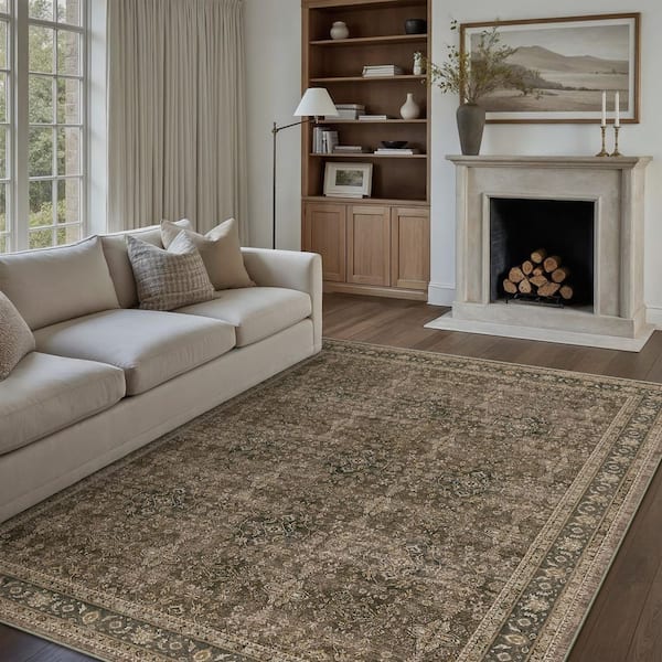 Star Brown 9 ft. x 12 ft.  Distressed Vintage Floral Area Rug