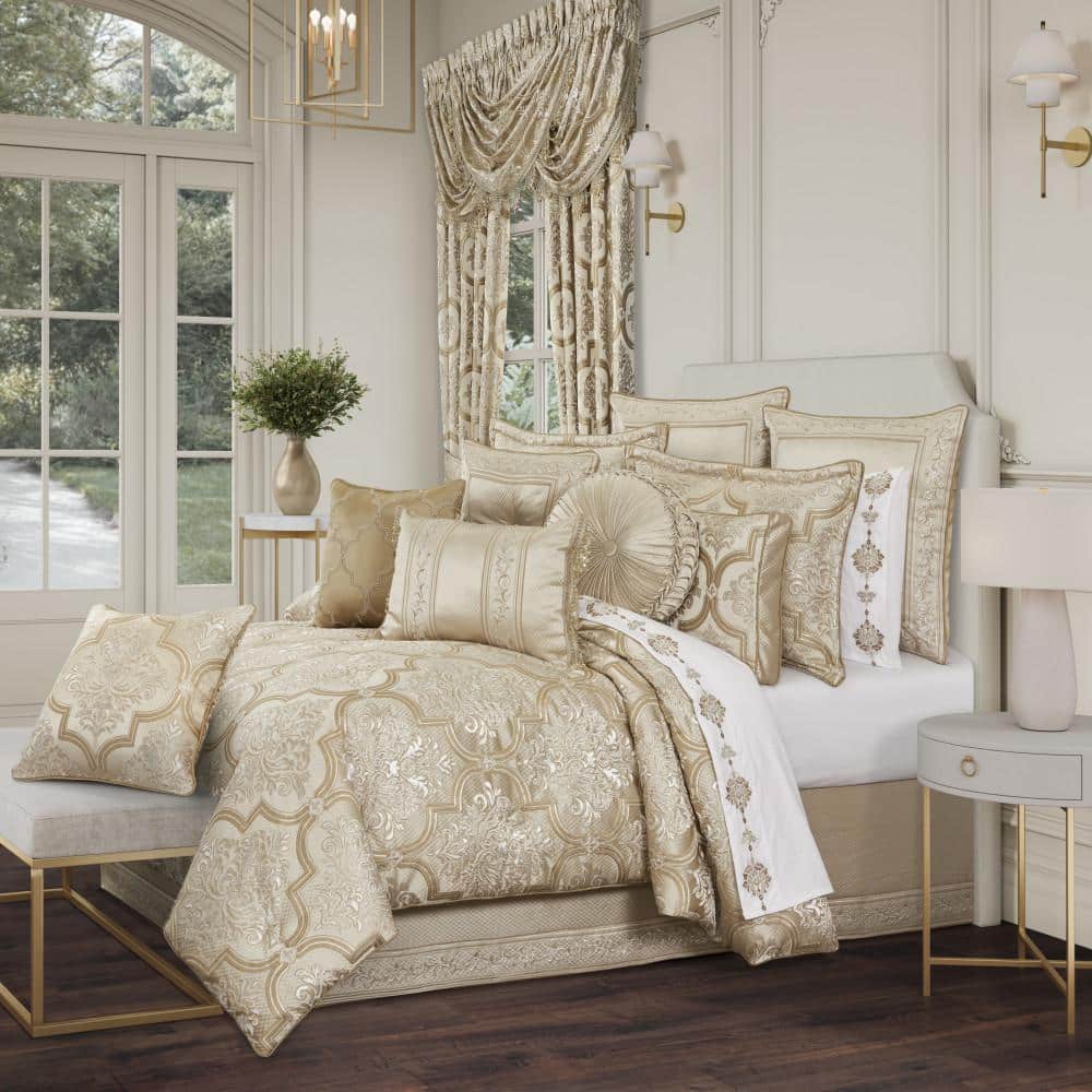Sympatica 4-Piece. Champagne Polyester King Comforter Set 96 X 110 in.