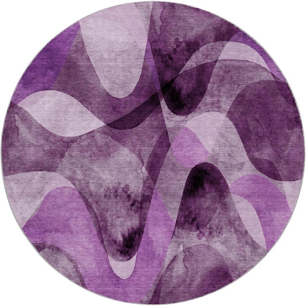 Dream Shag Premium Machine Washable Abstract ADS536 Purple 8 ft. x 8 ft. Round Rug