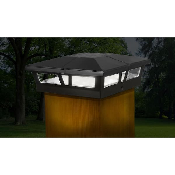 x 6 in CLASSY CAPS Cambridge 6 in Outdoor Black LED Solar Post Cap 