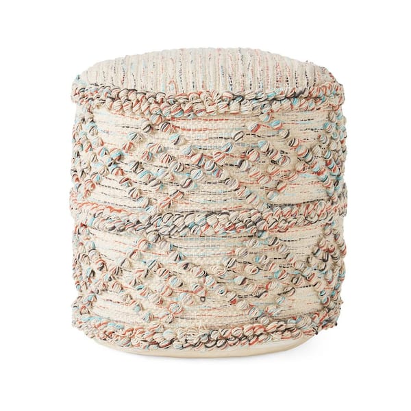 Noble House Tilden Multicolor Pattern Fabric Round Pouf