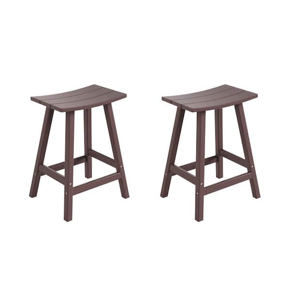 Franklin Dark Brown 24 in. Poly HDPE Fade Resistant Outdoor Patio Saddle Seat Counter Height Bar Stool (Set of 2)