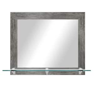 25.5 in. W x 21.5 in. H Rectangle Grey Horizontal Framed Mirror With Tempered Glass Shelf/Chrome Brackets