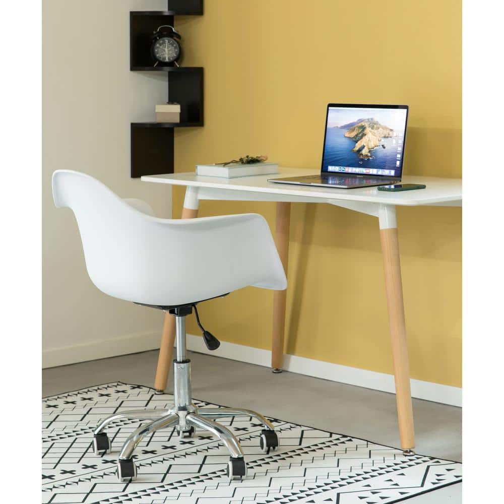 Modern White Swivel Task Chair with Wood Accents