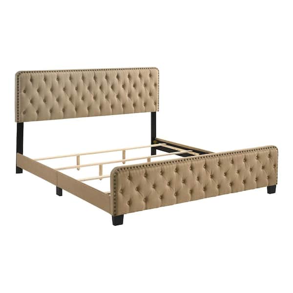 Furniture of America Foxfire Brown King Panel Bed with Tufted Upholstery
