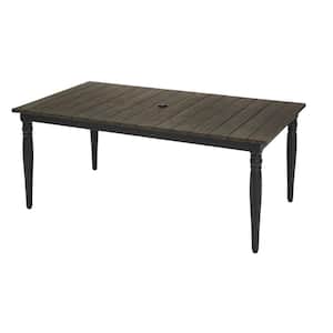 Jasper Ridge Farmhouse Black Frame Rectangular Metal Outdoor Patio Dining Table with Wood Grain Tabletop