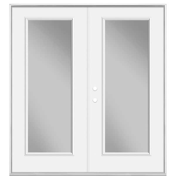 Masonite 72 in. x 80 in. Primed White Steel Prehung Right-Hand Inswing Full Lite Clear Glass Patio Door without Brickmold