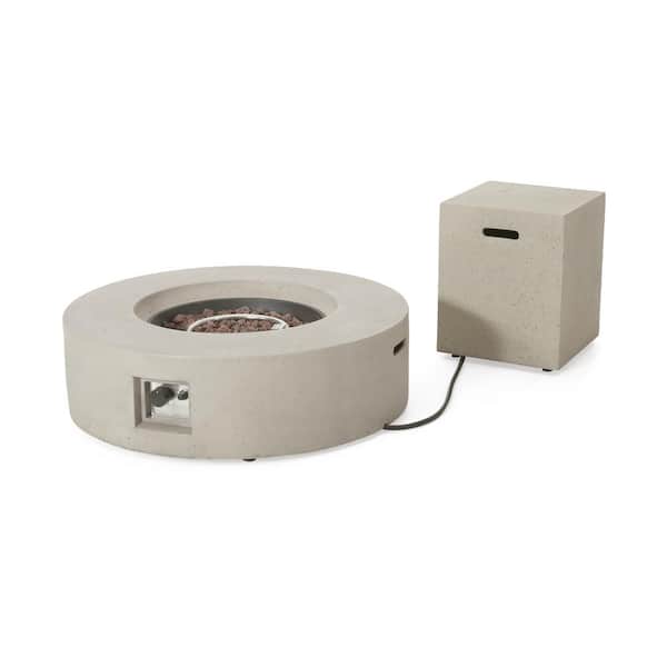 Aidan 39 in. x 11.47 in. Round MGO Gas Outdoor Patio Fire Pit Table in Light Grey 50,000 BTU with Tank Holder