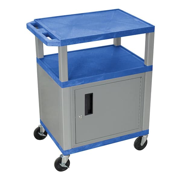 Luxor WT 34 in. A/V Cart With Nickel Colored Cabinet, Blue Shelves