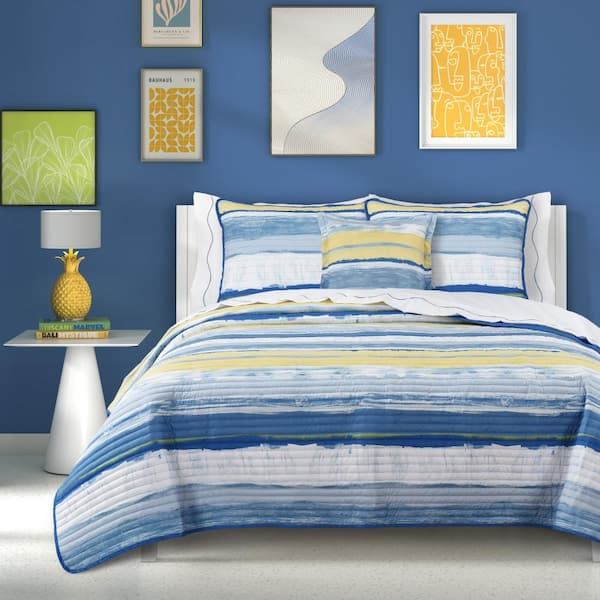 Unbranded Seaside 3-Pieces Blue Polyester Full/Queen Quilt Set