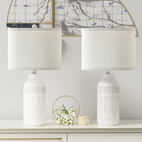 Maxax Sacramento 23-In White Ceramic Table Lamp with Oat Linen Shade (2-Pack)