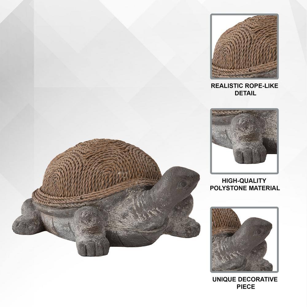 20.1" Gray and Brown Polystone Rope Shell Turtle Statue