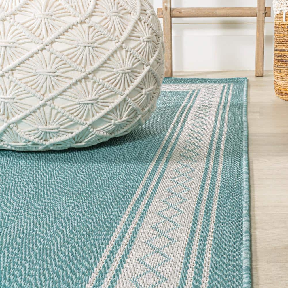 Aqua and Light Gray Reversible Diamond Synthetic Area Rug