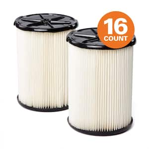 General Debris Pleated Paper Wet/Dry Vac Cartridge Filter for Most 5 Gallon and Larger RIDGID Shop Vacuums (16-Pack)