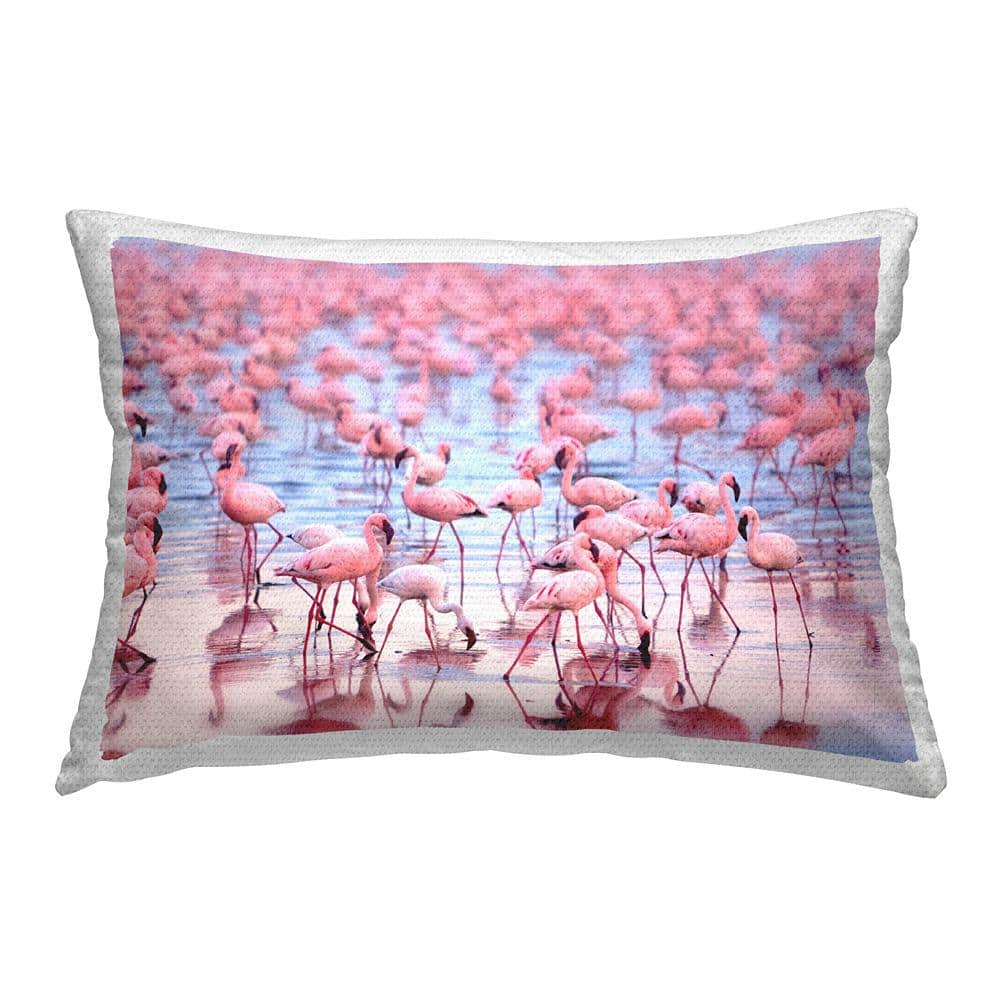 Pink Flamingo Flock Rectangular Outdoor Throw Pillow