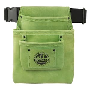 3-Pocket Nail and Tool Pouch with Lime Green Suede Leather Belt