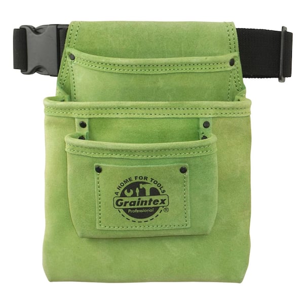 Graintex 3-Pocket Nail and Tool Pouch with Lime Green Suede Leather Belt