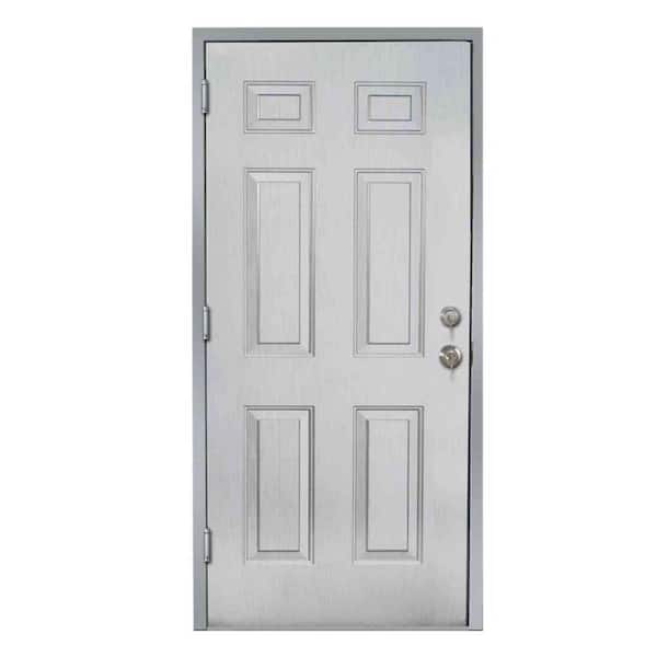 L.I.F Industries 36 in. x 80 in. Gray Left-Hand 6-Panel Security Steel Prehung Commercial Door