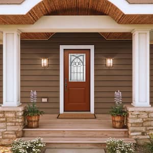 36 in. x 80 in. Right-Hand/Inswing 1/2 Lite Ardsley Decorative Glass Mesa Red Fiberglass Prehung Front Door