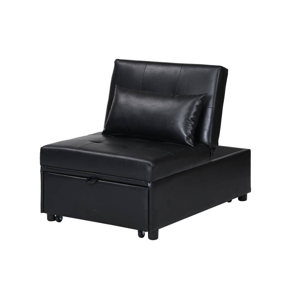 40 in. W Black Faux-Leather Sleeper Sofa Bed