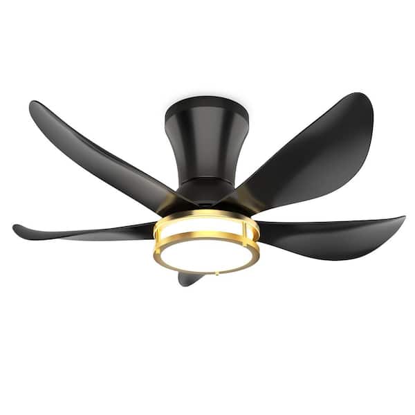 30 in. Indoor Black 5 Blade Ceiling Fan with Light, Modern Ceiling Fan with Remote for Bedroom Ceiling Fan