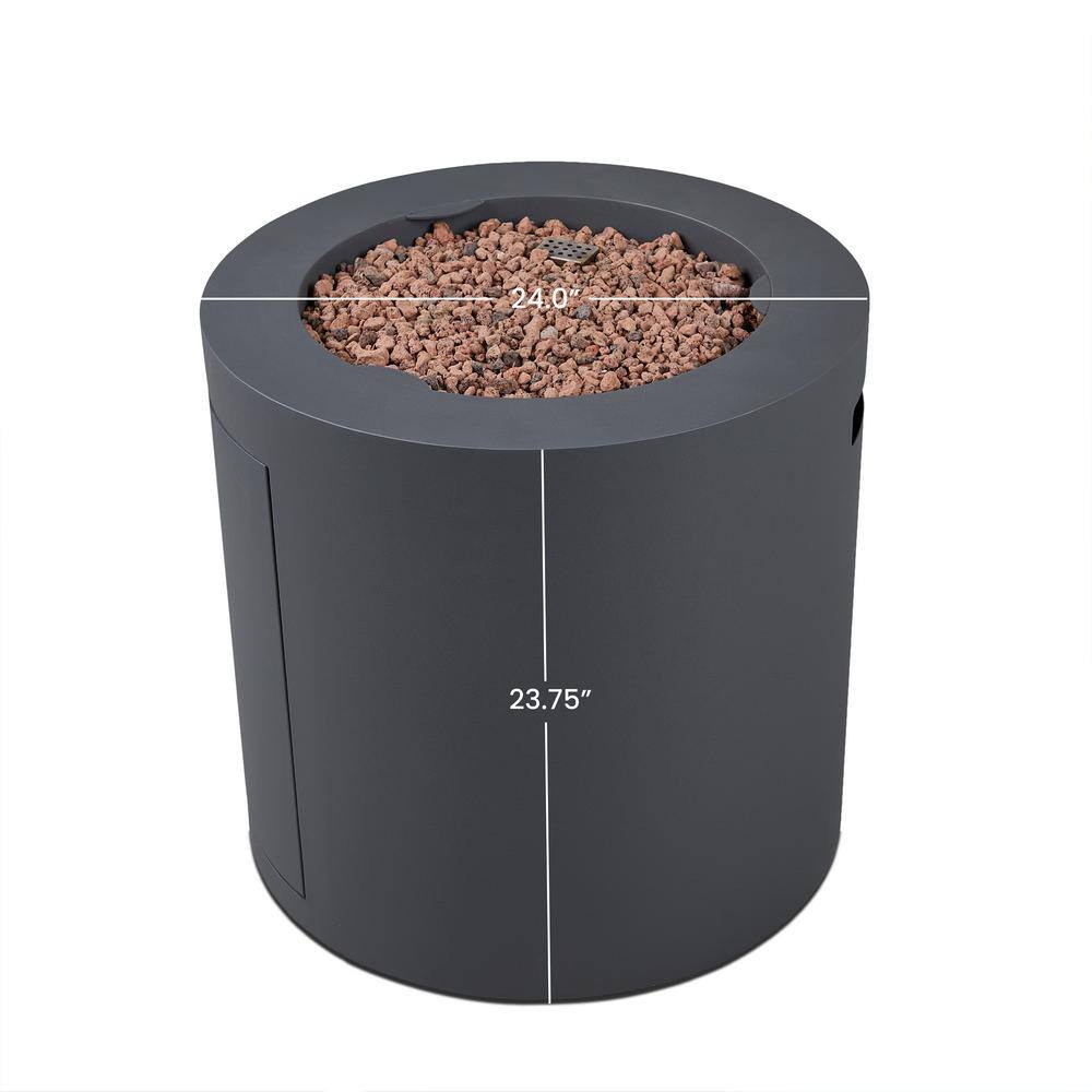 Aegean 24" Round Weathered Slate Steel Propane Fire Pit Table