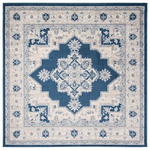 Brentwood Navy/Cream Doormat 3 ft. x 3 ft. Square Medallion Border Floral Area Rug