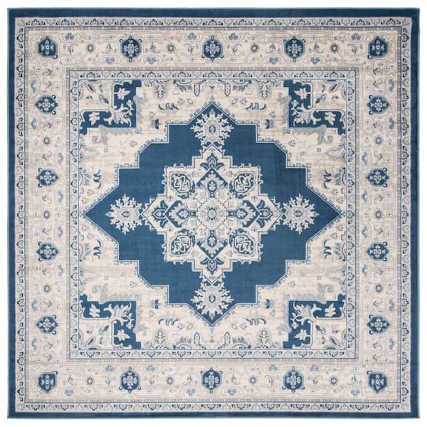 SAFAVIEH Brentwood Navy/Cream Doormat 3 ft. x 3 ft. Square Medallion Border Floral Area Rug