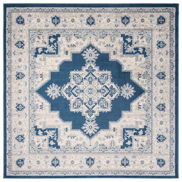 SAFAVIEH Brentwood 3 ft. x 3 ft. Navy/Cream Floral Medallion Border Square Area Rug