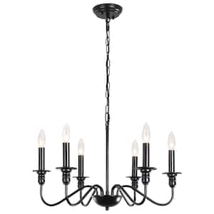 Marquest 6-Light Black Dimmable Classic Traditional Rustic Linear Chandelier Candle Style with tray for Kitchen Island