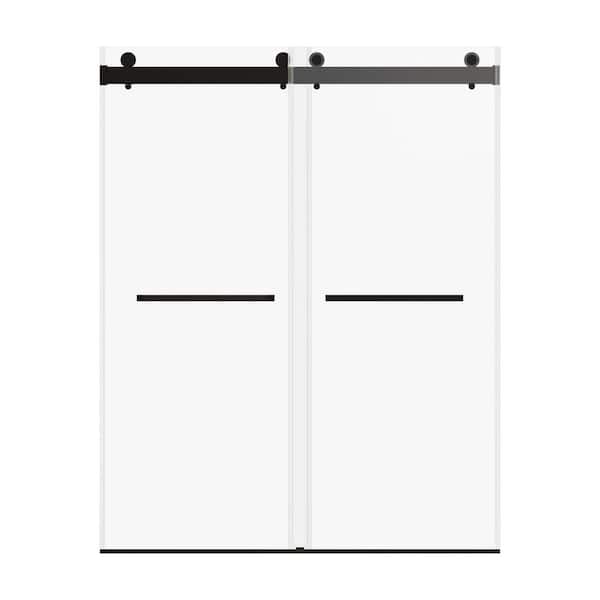 Findepot 60 in. W x 76 in. H Double Sliding Frameless Shower Door in Matte Black with 3/8"(10mm) Temper Glass, Soft Closing