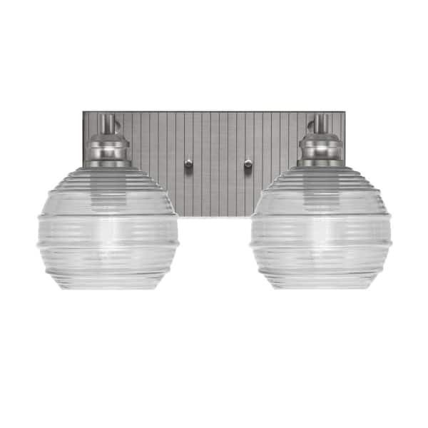 Lighting Theory Albany 14 in. 2-Light Brushed Nickel Vanity Light with Clear Ribbed Glass Shades