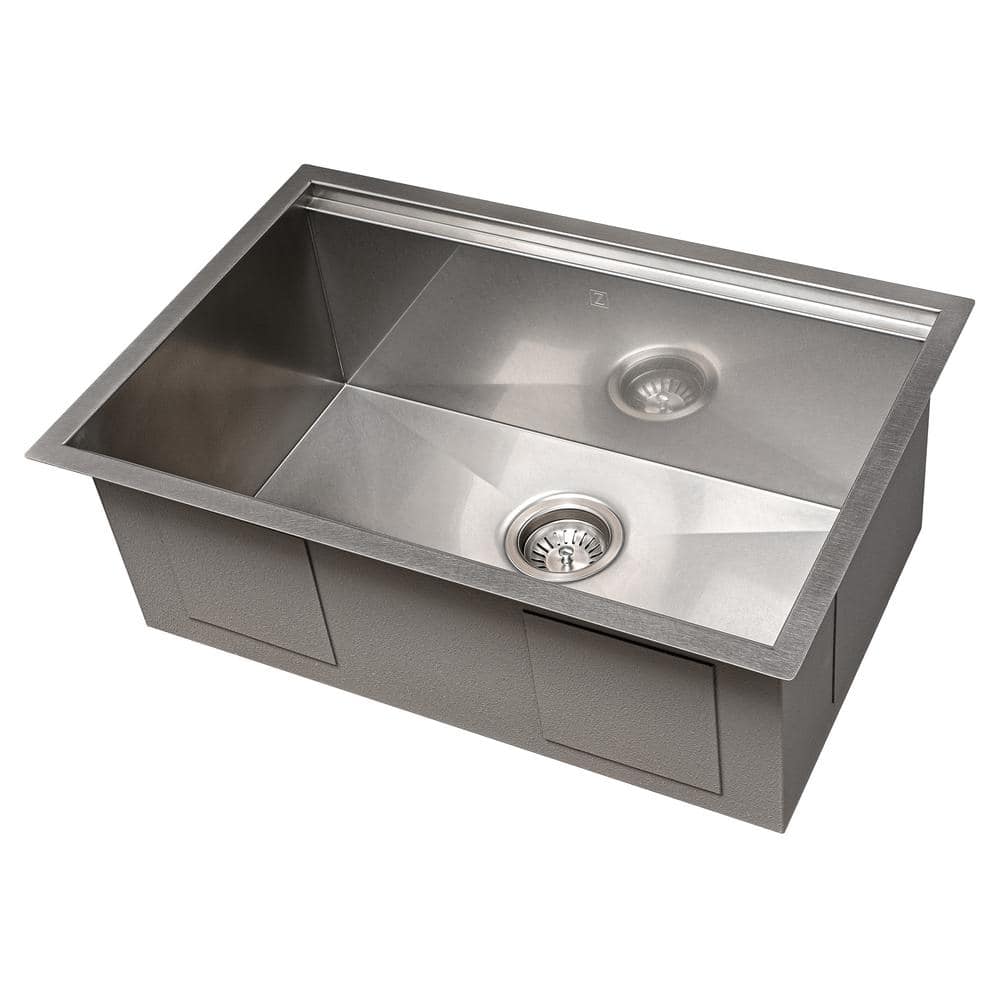 27" Stainless Steel Single Bowl Kitchen Sink with Wood Accents