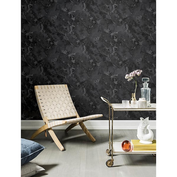 Grandin Marbled Black Non Pasted Non Woven Wallpaper Sample