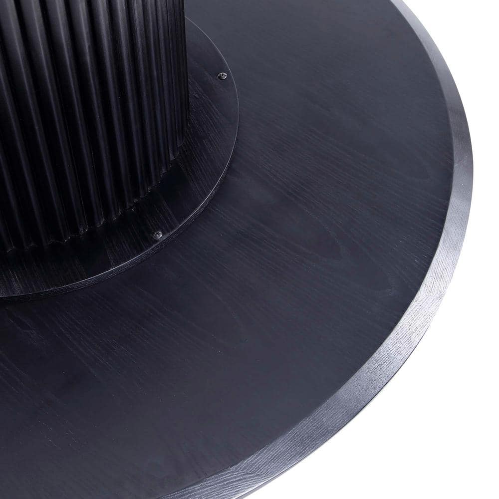 Modern Black Wood Round Dining Table with Beige Upholstered Arm Chairs