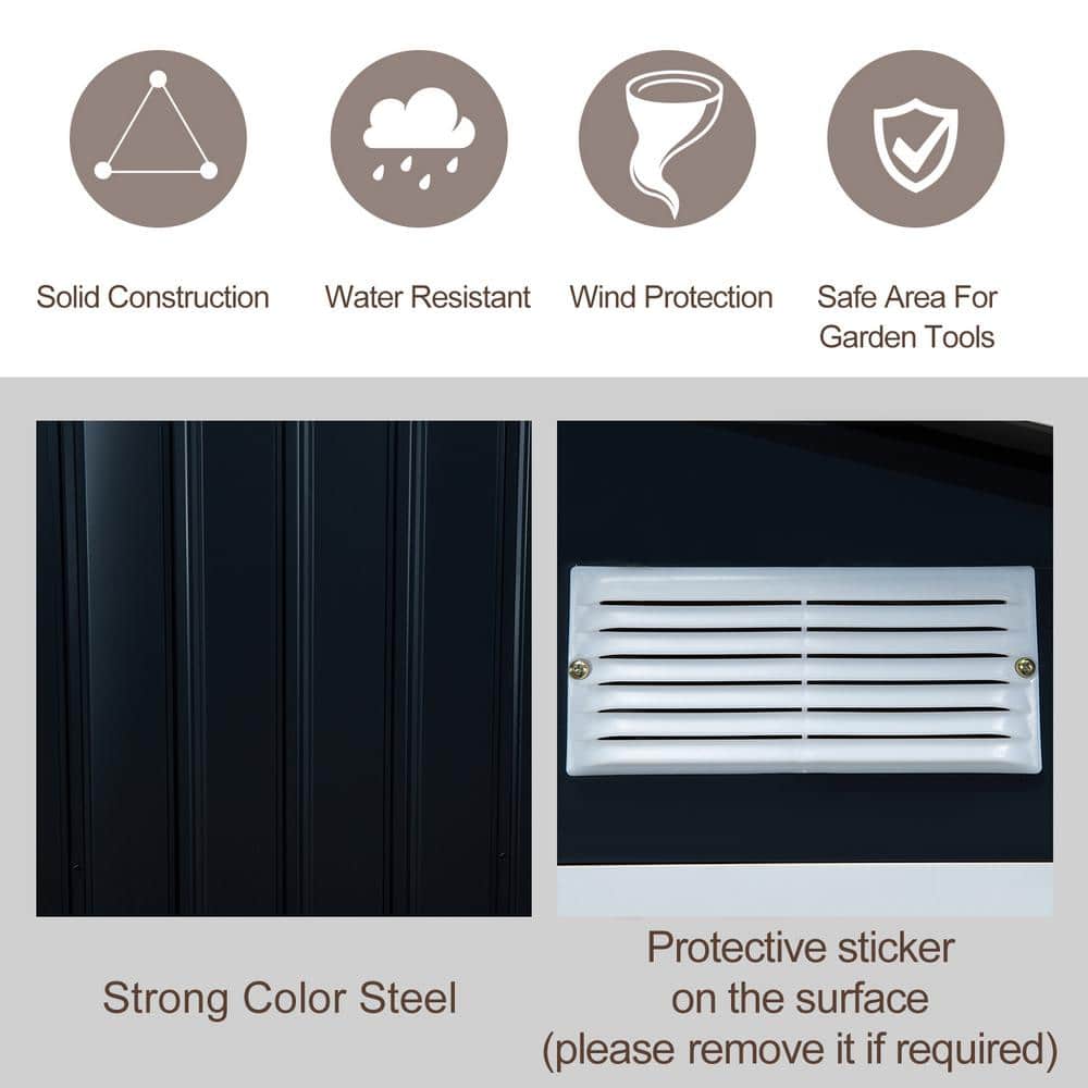 Outsunny Dark Gray Metal Storage Shed with Vents and Sliding Doors