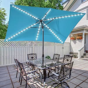 10 ft. x 7 ft. Aluminum Frame Rectangle Market Solar Lights Umbrellas in Turquoise Blue