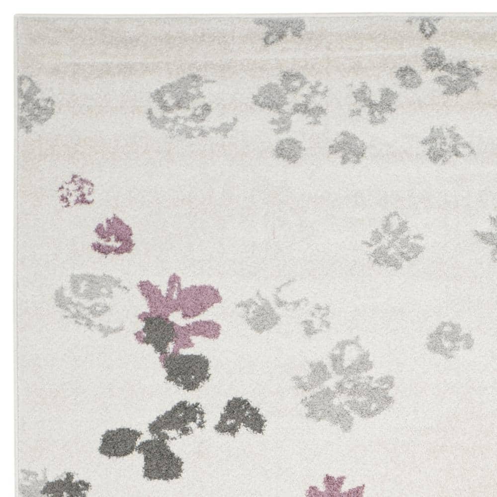Ivory & Purple Floral 9'x12' Reversible Synthetic Area Rug
