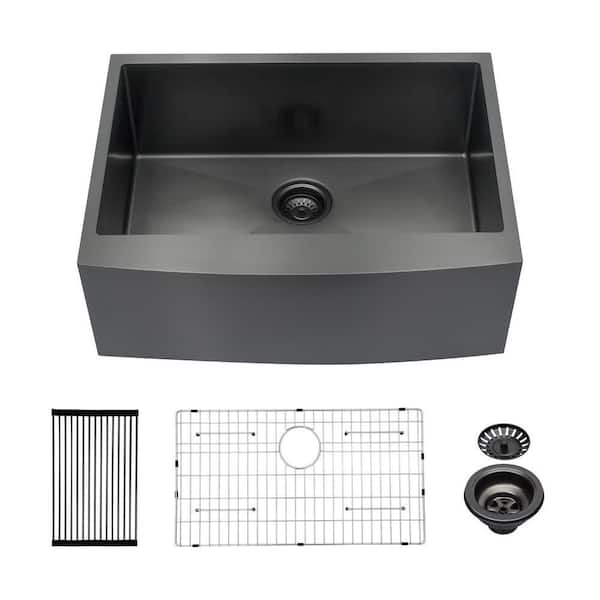 27 in. Farmhouse Single Bowl Stainless Steel Kitchen with Gunmetal Black