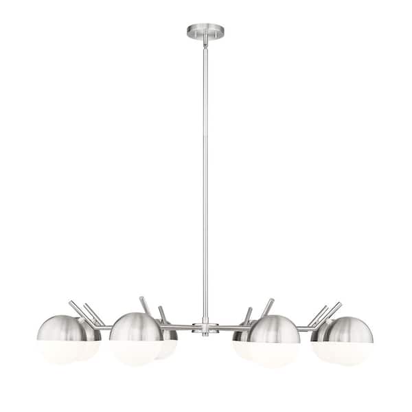 Unbranded Realm Sphere 8 Light Brushed Nickel Chandelier with Matte Opal Glass Shades for Indoor Use with No Bulbs Included