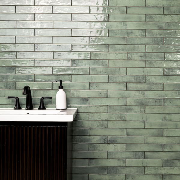Emerald Green MSI Camden Emerald Glossy Green Ceramic Subway Tile 2 in. x 10 in